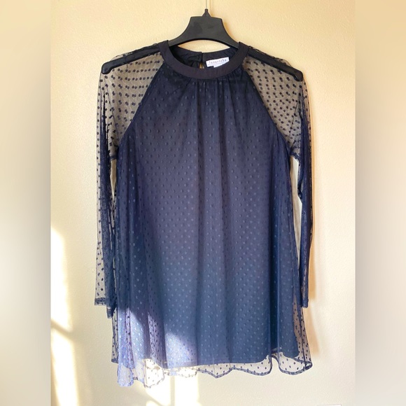 🖤 Black Swing Minidress with Sheer Dot Overlay - Picture 1 of 9